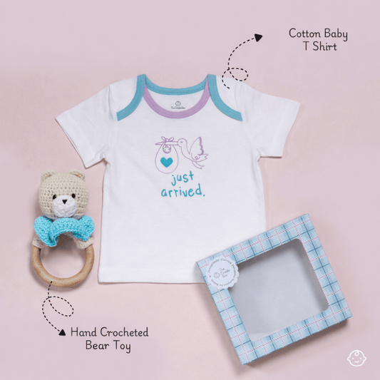 Just Arrived (Tumble) – 2 piece Unisex Newborn Gift Hamper