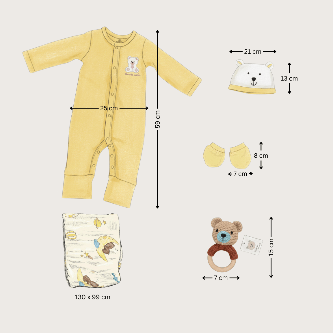 The Cosy Cub – 5 in 1 Unisex Newborn Baby Outfit & Gift Hamper