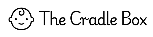 Logo of 'The Cradle Box' with a baby icon on a white background